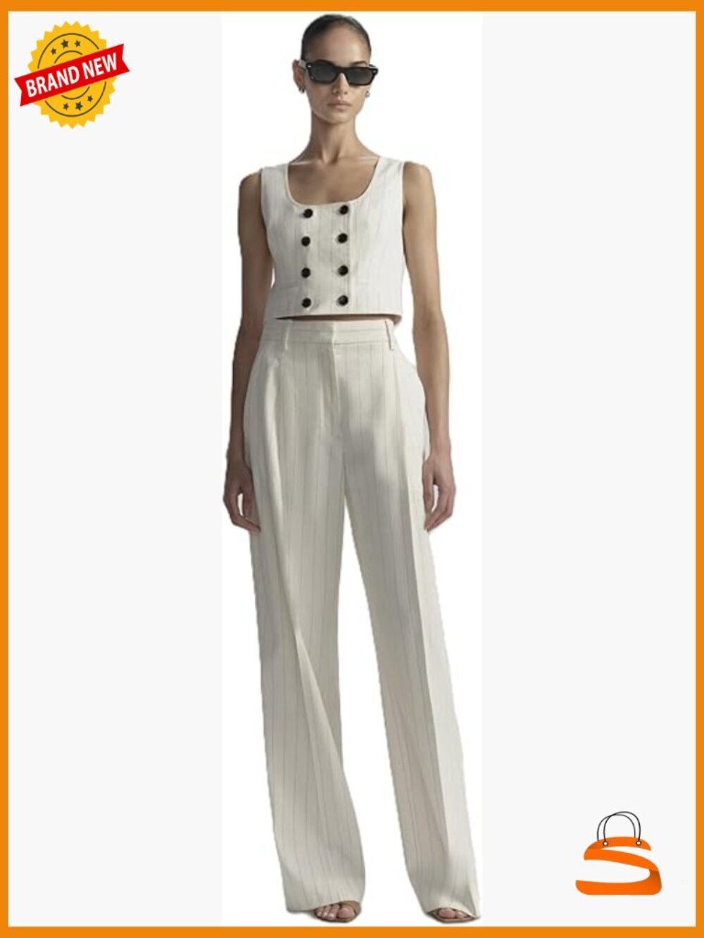 Sleeveless Cropped Linen-Viscose Blouse with Square Neckline
